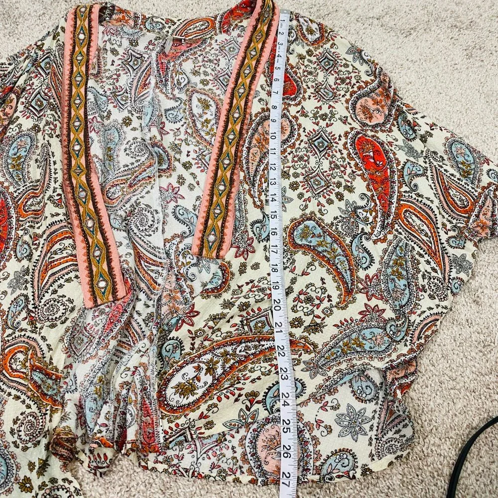 Boho Paisley Print Front Tie Beach Cover Up Top - Picture 8 of 12